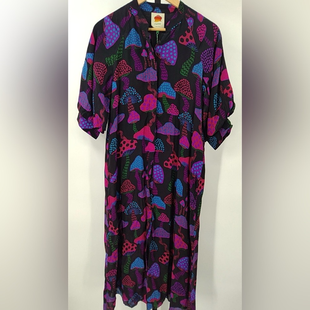 NEW NWT Farm Rio Colorful NeonMushroom Print Dress size S - Picture 3 of 3